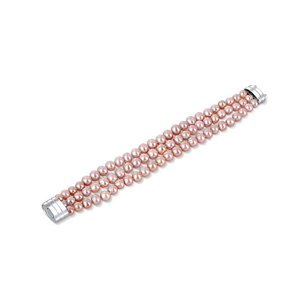 Trojradový náramok z pravých ružových riečnych perál JL0672