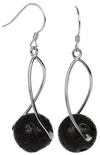 Hosszú ezüst fülbevaló fekete lávakövekkel JL0280