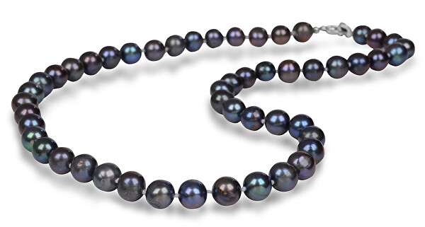 JL0265 Colier cu perle albastre metalice autentice