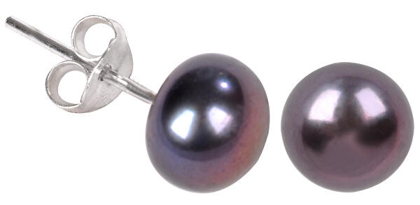 Cercei cu perle metalice albastre reale JL0028