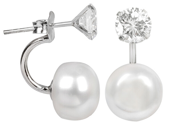 Originální náušnice s pravou perlou a krystalem 2v1 JL0059
