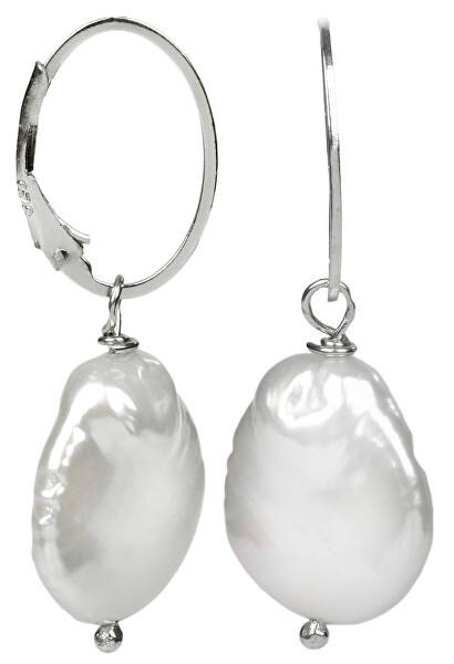 Stříbrné náušnice s pravou bílou perlou JL0154
