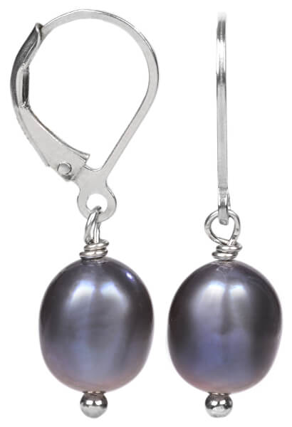 Stříbrné náušnice s pravou kovově modrou perlou JL0147