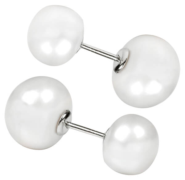 Stříbrné oboustranné náušnice s pravými bílými perlami JL0255