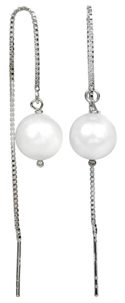 Silberne Kettenohrringe mit weißer Perle JL0204