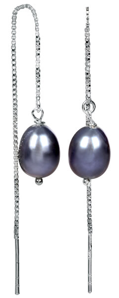 Silberne Kettenohrringe mit metallisch blauer Perle JL0207