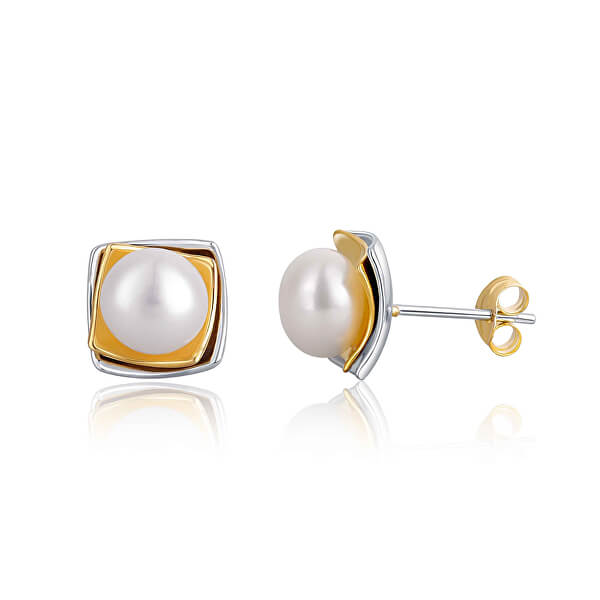 Orecchini bicolore in argento con vera perla JL0622