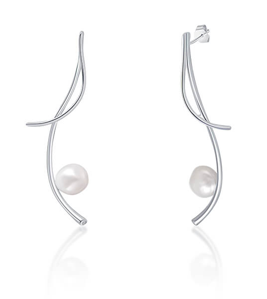 Orecchini lunghi in argento con vere perle barocche e zirconi JL0681