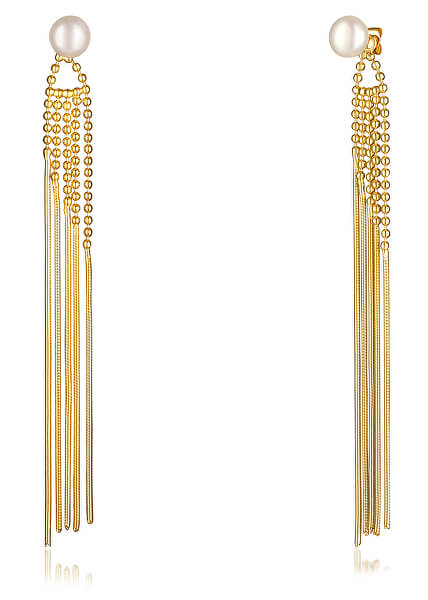 Dlhé pozlátené náušnice 2v1 s pravými perlami JL0654