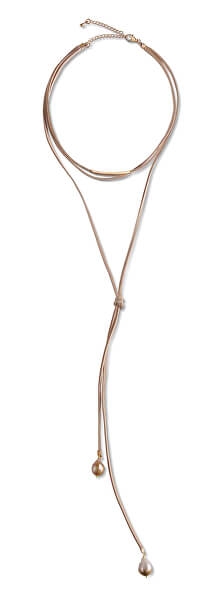Lange Leder Halskette mit echten Barockperlen JL0634