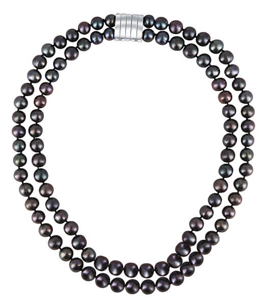Doppelkette aus echten schwarzen Perlen JL0657