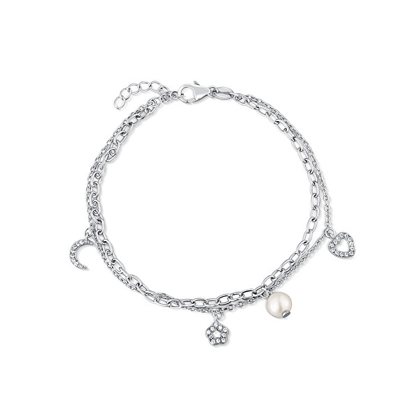 Bracciale doppio in argento con perla e pendenti JL0802