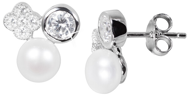 Orecchini eleganti in argento con vera perla e zirconi JL0539