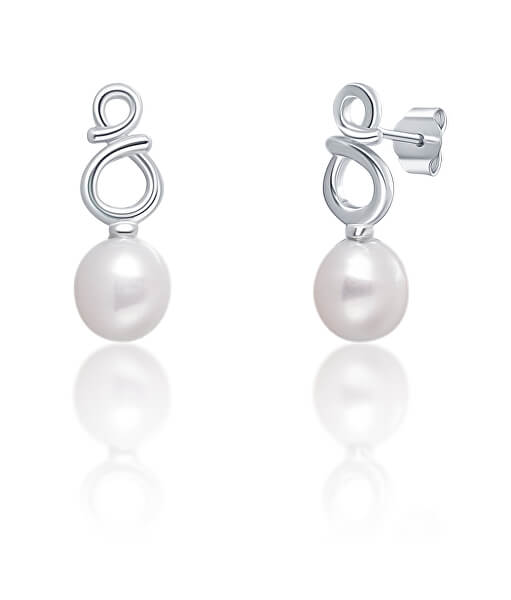 Cercei fini din argint cu perle albe adevărate JL0683