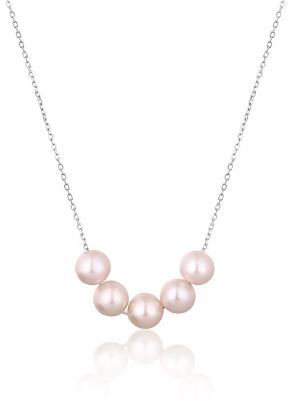 Jemný stříbrný náhrdelník s růžovými říčními perlami JL0784