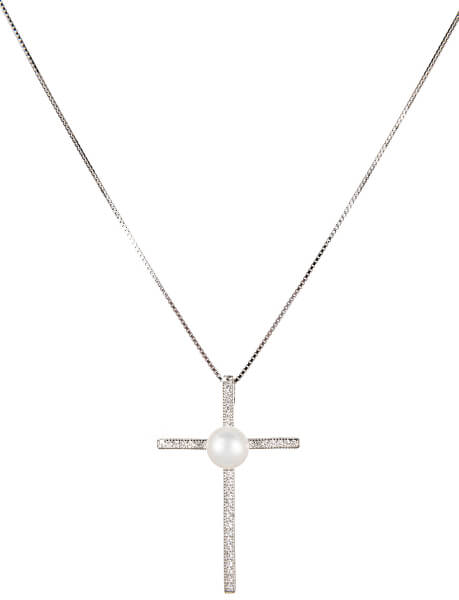 Silberkette Kreuz mit echter Perle JL0455 (Halskette, Anhänger)