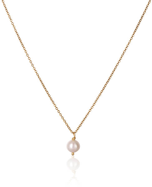 Krásný pozlacený náhrdelník s pravou bílou perlou JL0679