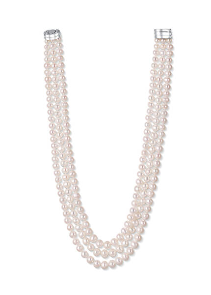 Elegante dreireihige Halskette aus echten weißen Perlen JL0667