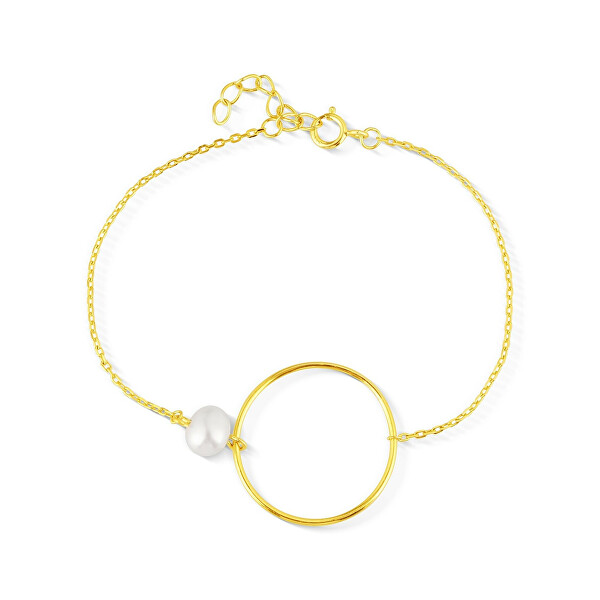 Minimalistický pozlacený náramek s pravou perlou JL0858