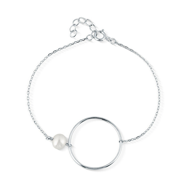 Minimalistický stříbrný náramek s pravou perlou JL0859