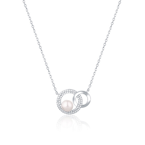 Módny náhrdelník s pravou perlou a zirkónmi JL0751 (retiazka, prívesok)