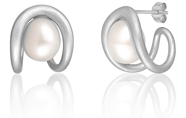 Módní náušnice ze stříbra s pravou perlou JL0651