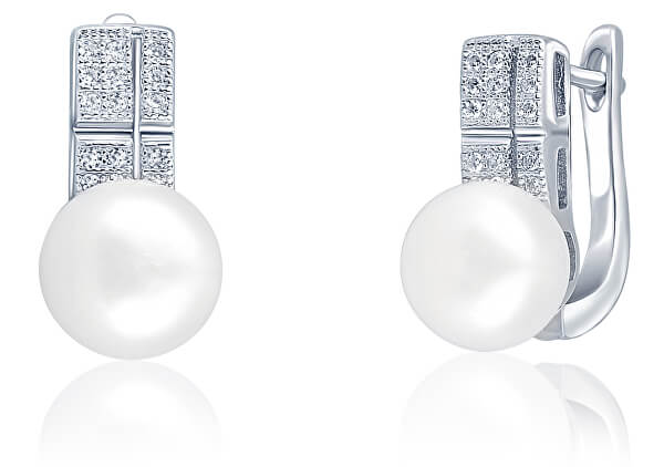 Schöne Ohrringe mit echten Perlen und Zirkonen JL0644