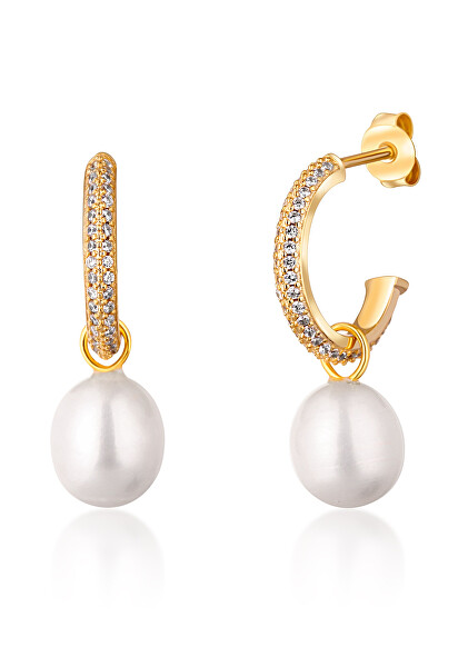 Cercei minunați placați cu aur cu perle albe adevărate 2v1 JL0771