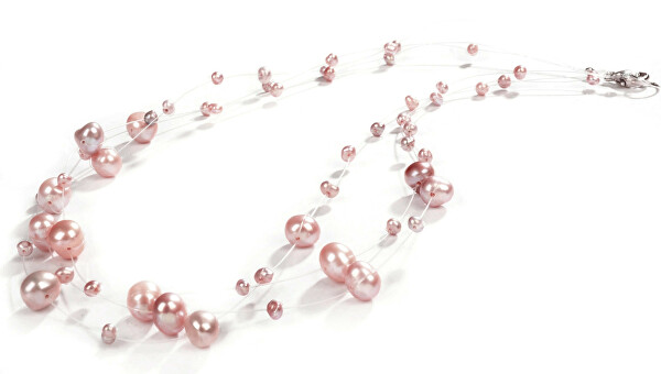 Náhrdelník z levitujících pravých růžových perel JL0826