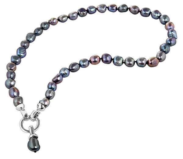 Colier cu perle albastre metalice autentice JL0561