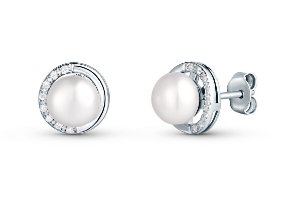 Delicati orecchini in argento con zirconi e perla vera JL0832