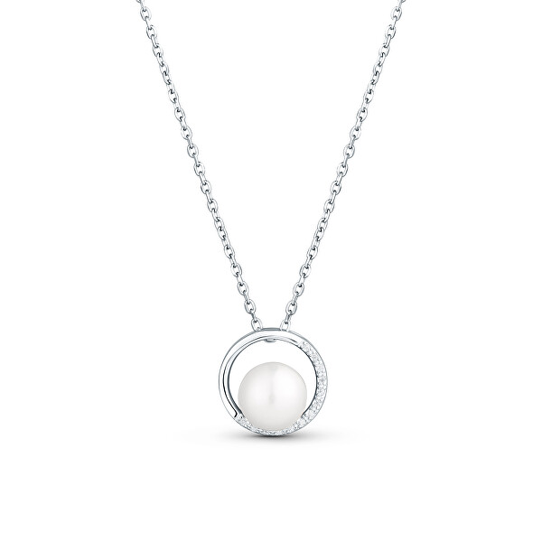 Nežný náhrdelník so zirkónmi a pravou perlou JL0833 (retiazka, prívesok)