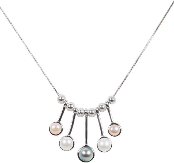 Nežný strieborný náhrdelník s pravými perličkami JL0459 (retiazka, prívesok)