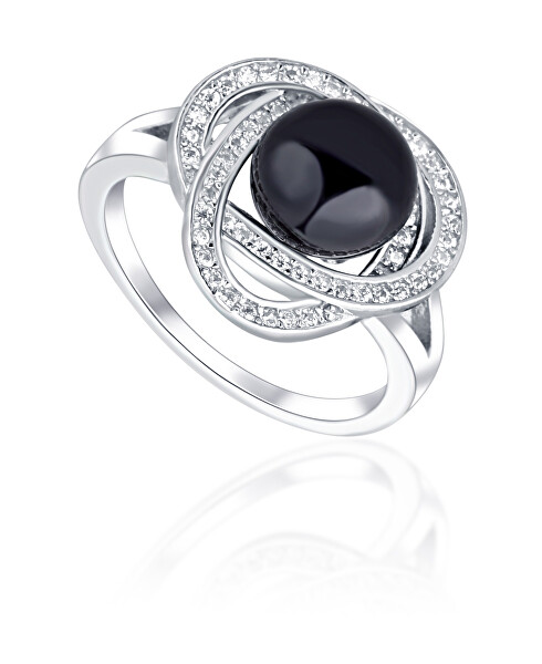 Okouzlující prsten s černou perlou a zirkony JL0760