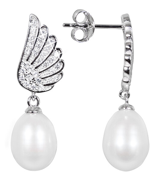 Cercei din perle cu perle albe autentice si zirconi JL0534