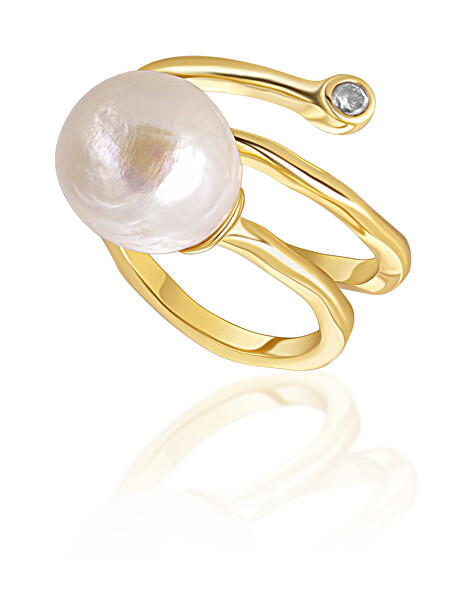 Pozlacený prsten s pravou perlou a zirkonem JL0692