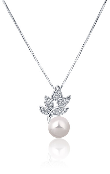 Prekrásny strieborný náhrdelník s pravou perlou a zirkónmi JL0785 (retiazka, prívesok)