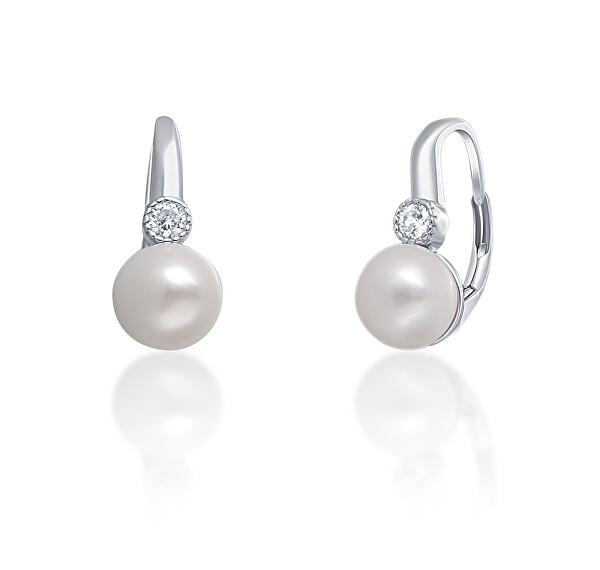 Cercei fermecători din argint cu perla albă reală JL0673