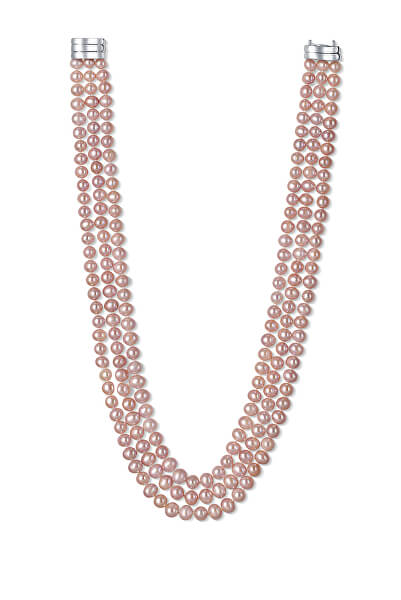 Affascinante collana a tre fili realizzata con vere perle di fiume rosa JL0671