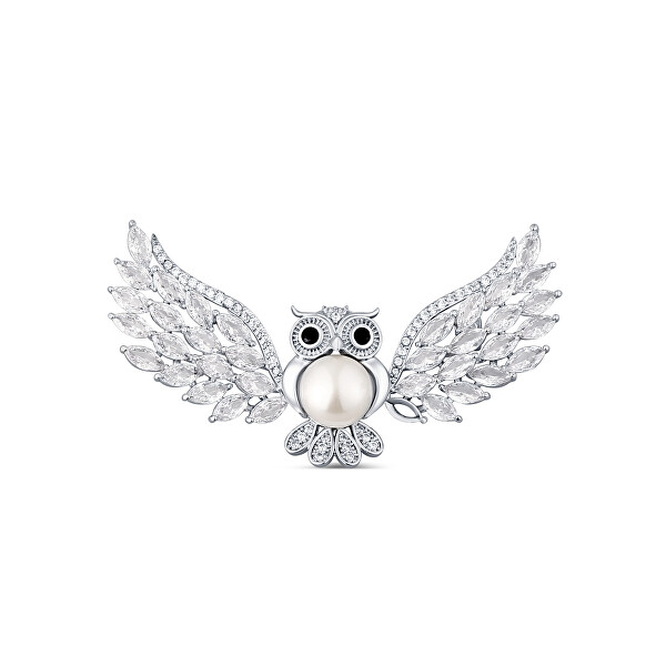 Spilla placcata in argento con perla e cristalli Wise Owl JL0814