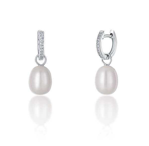 Stříbrné kruhové náušnice á la vévodkyně Kate s pravou perlou a zirkony 3v1 JL0685