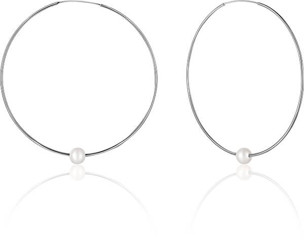 Strieborné náušnice kruhy s pravými bielymi perlami JL0638