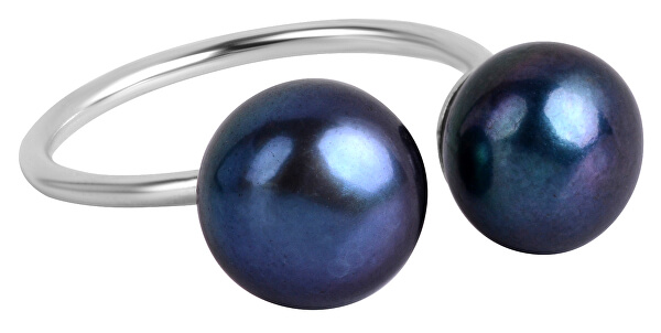 Ezüst gyűrű kék dupla gyönggyel JL0433