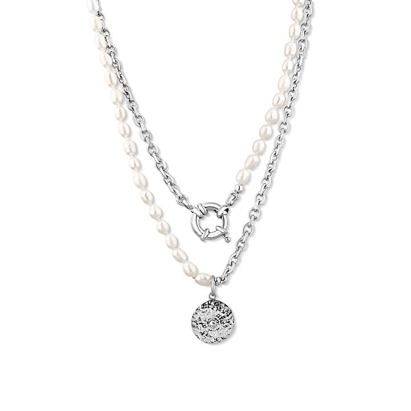 Štýlový oceľový náhrdelník s pravými riečnymi perlami JL0799