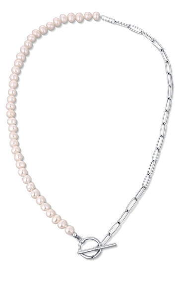 Trendy oceľový náhrdelník s pravými riečnymi perlami JL0788