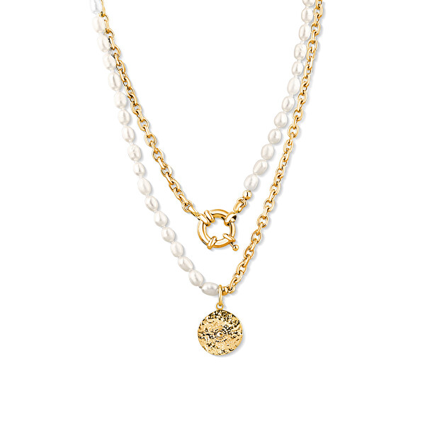 Štýlový pozlátený náhrdelník s pravými riečnymi perlami JL0798