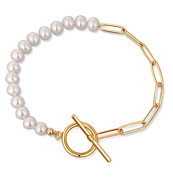 Trendy Bracciale placcato oro con autentiche perle di fiume JL0789
