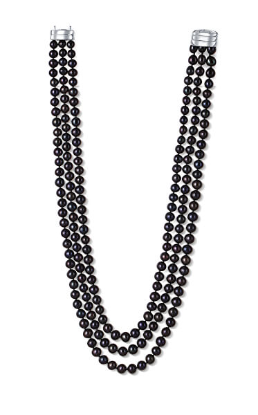 Luxusné trojradové náhrdelník z pravých čiernych perál JL0669