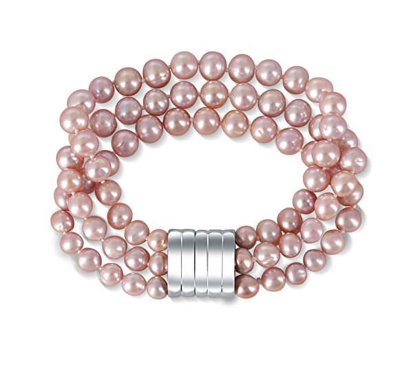 Brățară cu trei rânduri realizată din adevărate perle de râu roz JL0672