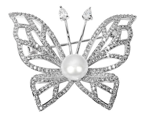 Broșă strălucitoare fluture cu perlă reală și cristale JL0507